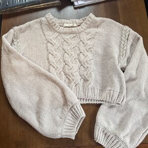 Altar’d State Cozy Cropped Cable Knit Sweater - Cream